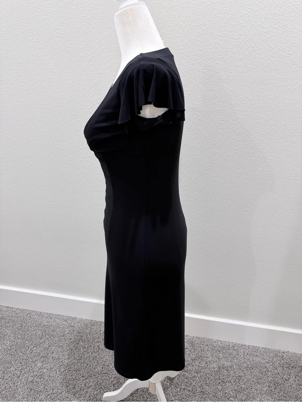 Black Scoop-Neck Midi Dress with Flutter Cap Sleeves - Picture 3 of 5